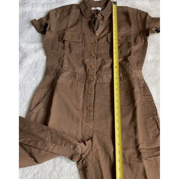 Outerknown Jumpsuit Coveralls Sz XS XSmall Sand Tan Brown Organic Cotton Linen - Picture 6 of 11